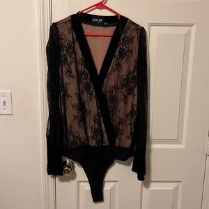 Laced velvet bodysuit
